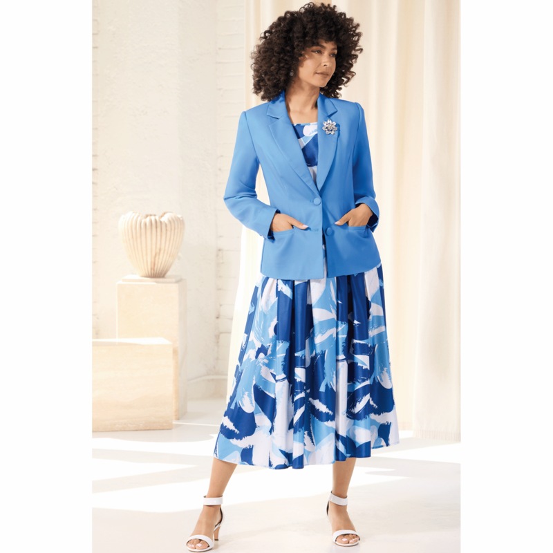 Louisa Vibrant 3-Piece Skirt Suit with Full Skirt and Rhinestone Brooch - MIDNIGHT VELVET CATALOG