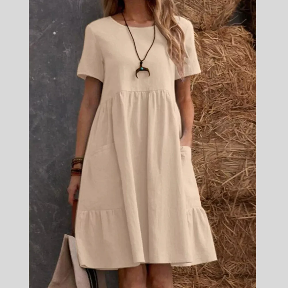 Full Size Casual Loose Fit Tiered Ruffle Hem Dress Plus Size - ZKZOOK