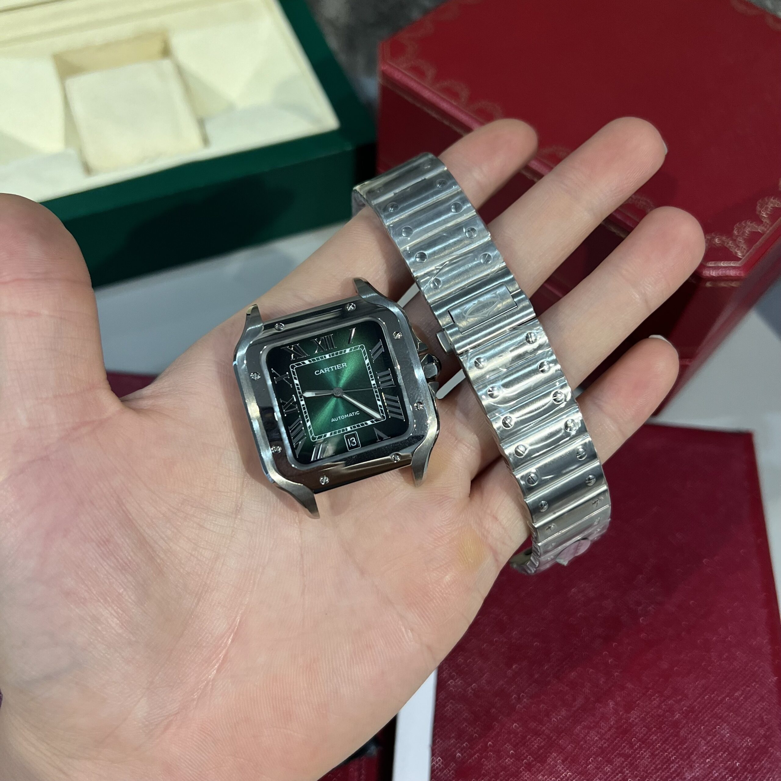 CARTIER SANTOS WSSA0062 REPLICA 1:1 GREEN DIAL BV FACTORY 39.8MM - Top club