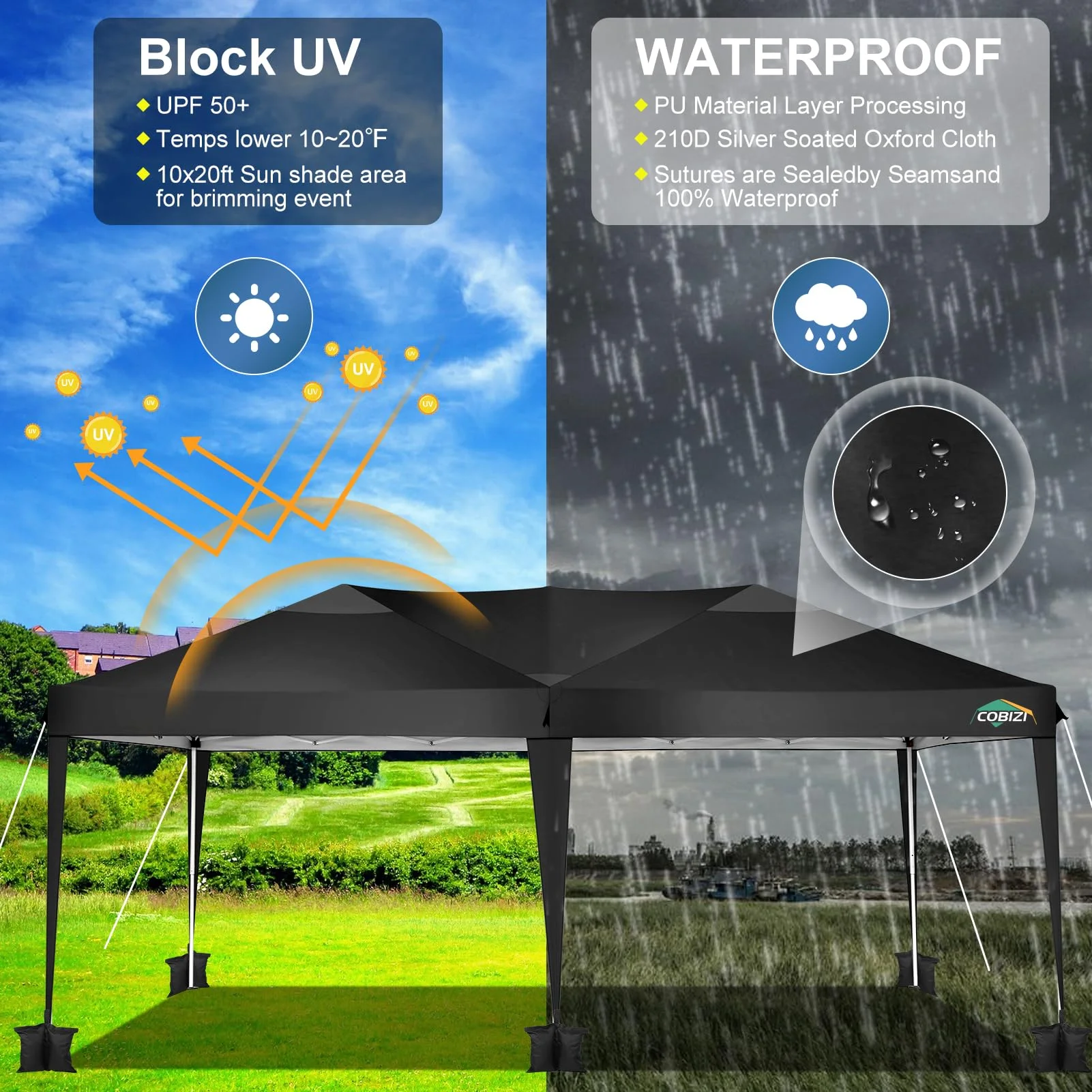 SANOPY 10'x10' EZ Pop Up Canopy Tent Outdoor Party Instant Shelter Portable Folding Beach Canopy with 4 Sandbag & Carrying Bag, Black - Image 50