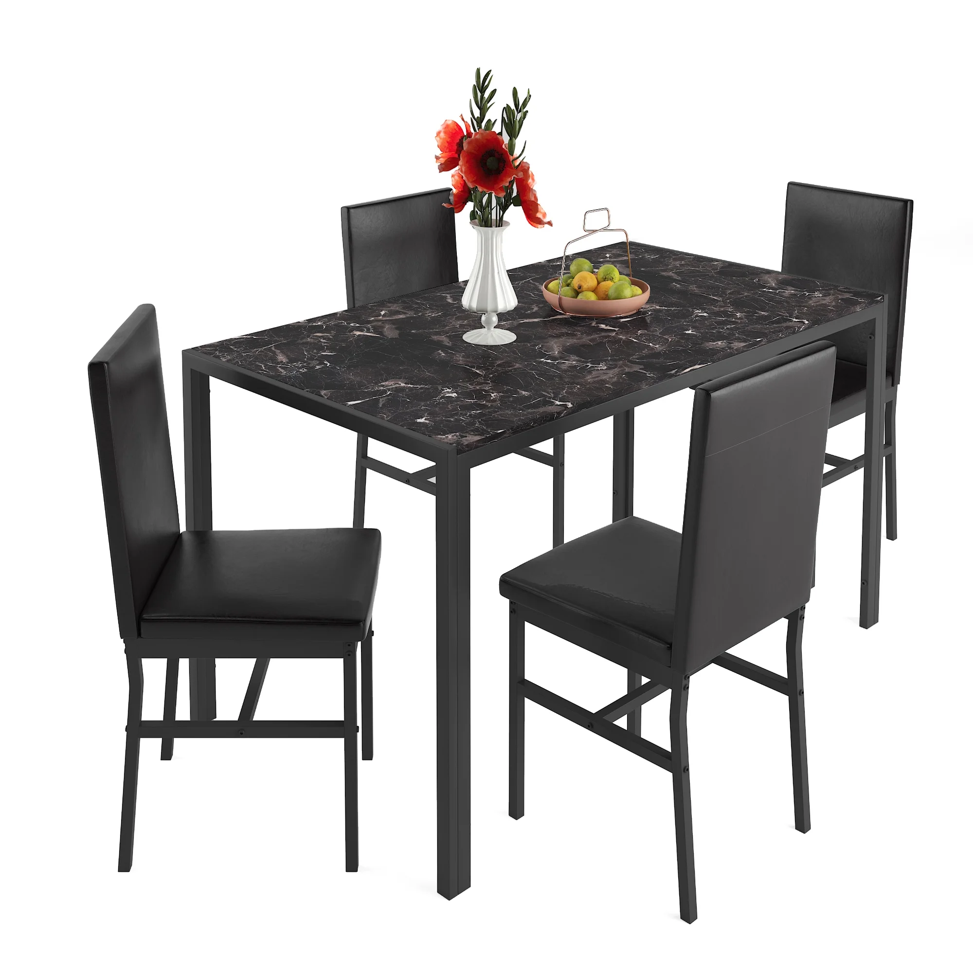 5 Piece Dining Set, Modern Dining Table and Chairs Set for 4, Counter Height Bar Table Set, Modern Pub Table with 4 Velvet Fabric Cushioned Stools, Faux Marble Dining Table & Stools Set, D9297 - Image 46