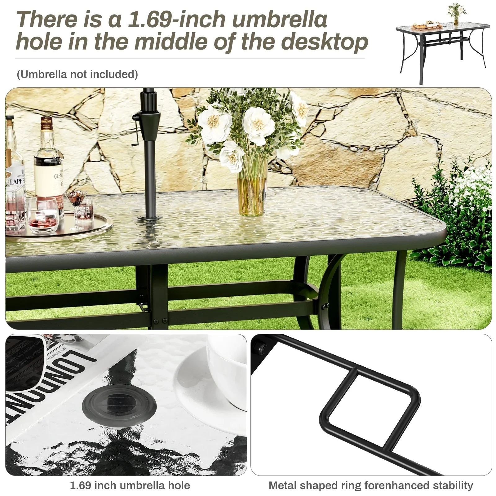 Arlopu Rectangular Patio Dining Table With 5mm Tempered Glass Top - Image 13 Arlopu Rectangular Patio Dining Table With 5mm Tempered Glass Top - Image 13