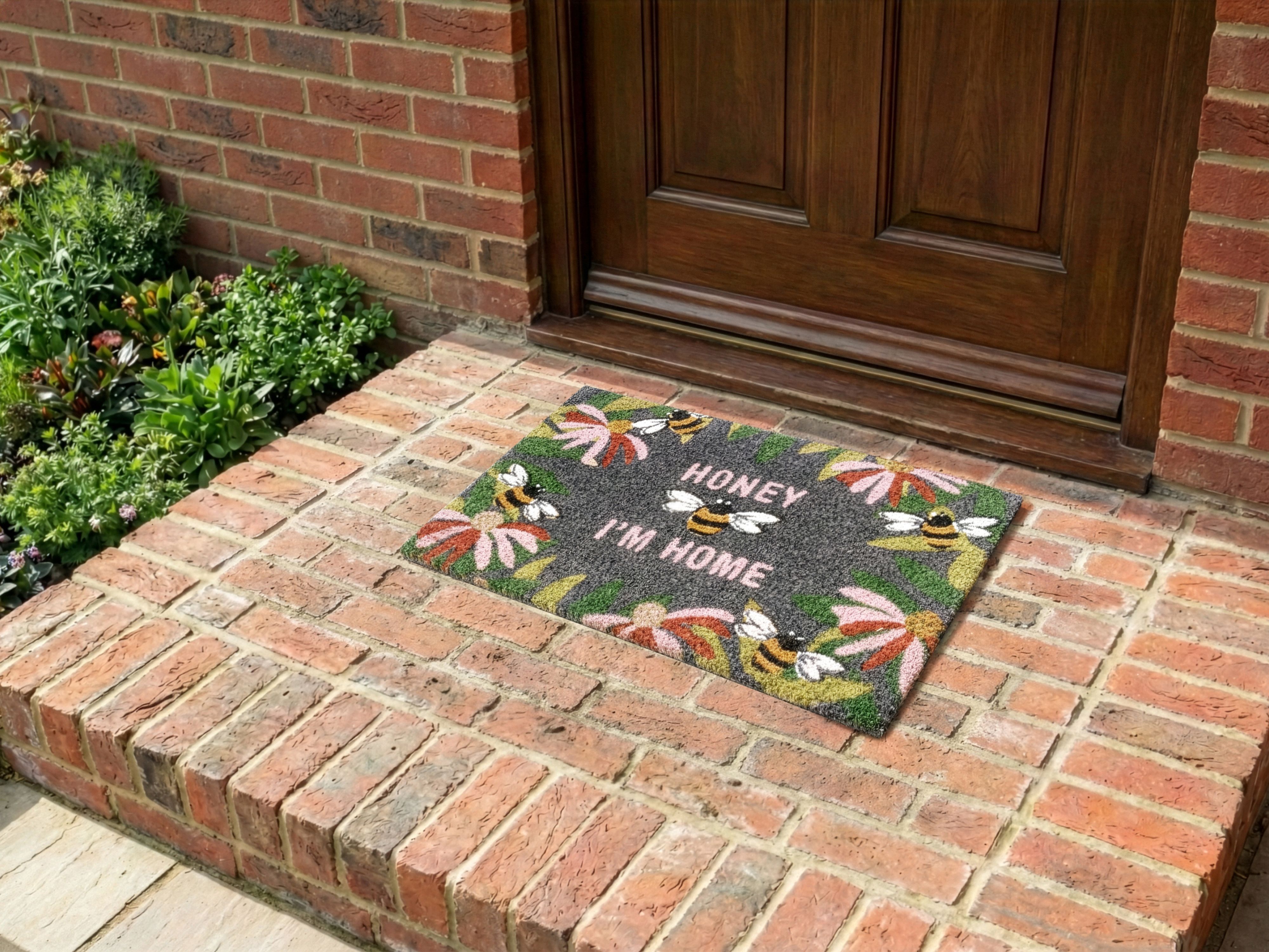 Doormat INIGOK Multicolour 40 x 60 cm Text Bee Coir