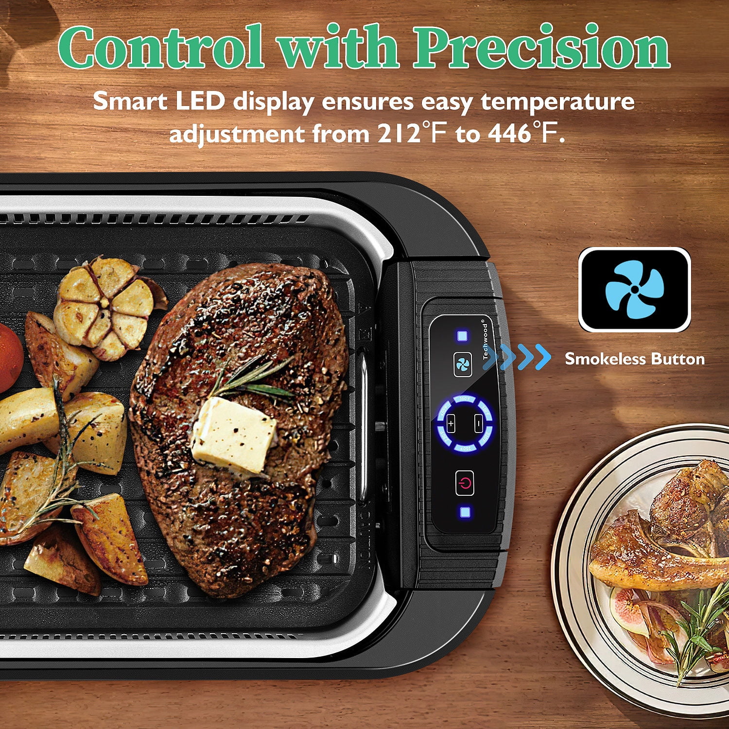 Techwood Indoor Smokeless Grill, 1500W, Black, Electric Portable Korean BBQ Grill with Tempered Glass Lid - Image 4