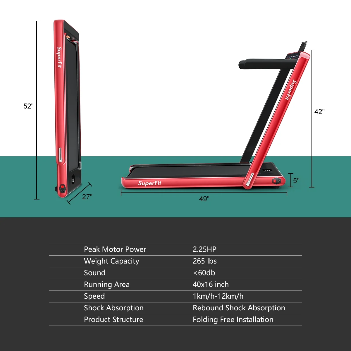 Gymax 2 in 1 Folding Treadmill 2.25HP Running Machine w/ Dual Display APP Control Black - Image 24