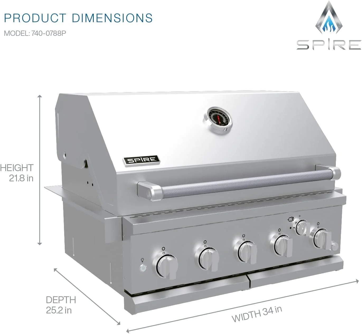 Spire 5 Burner Built-In Propane Gas Grill, Stainless Steel, 30 Inch, 750 SQ In, 63,000 BTUs - 740-0788P - Image 2 Spire 5 Burner Built-In Propane Gas Grill, Stainless Steel, 30 Inch, 750 SQ In, 63,000 BTUs - 740-0788P - Image 2