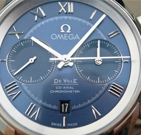Replica Omega OMF De Ville Chronograph 42mm Blue Dial SS Bracelet A9300 - Top club