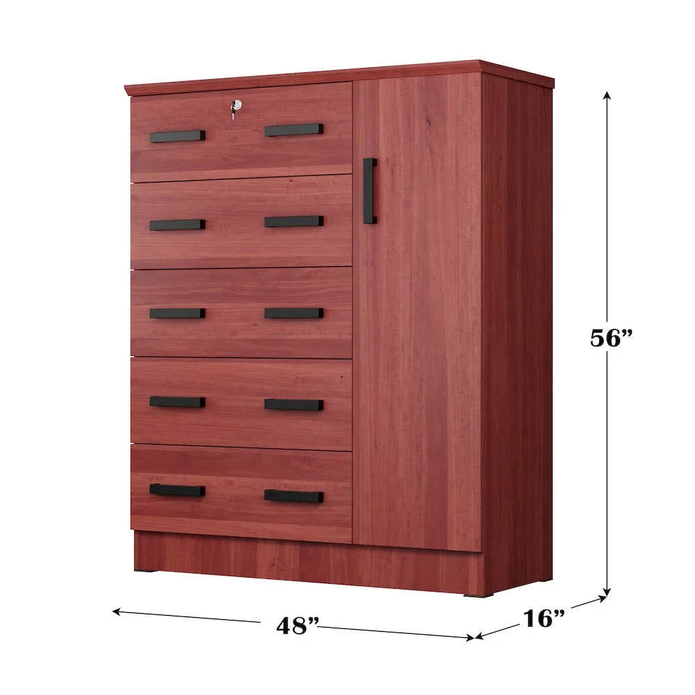 Better Home Products JCF Sofie 5 Drawer Wooden Tall Chest Wardrobe in Mahogany - Image 8