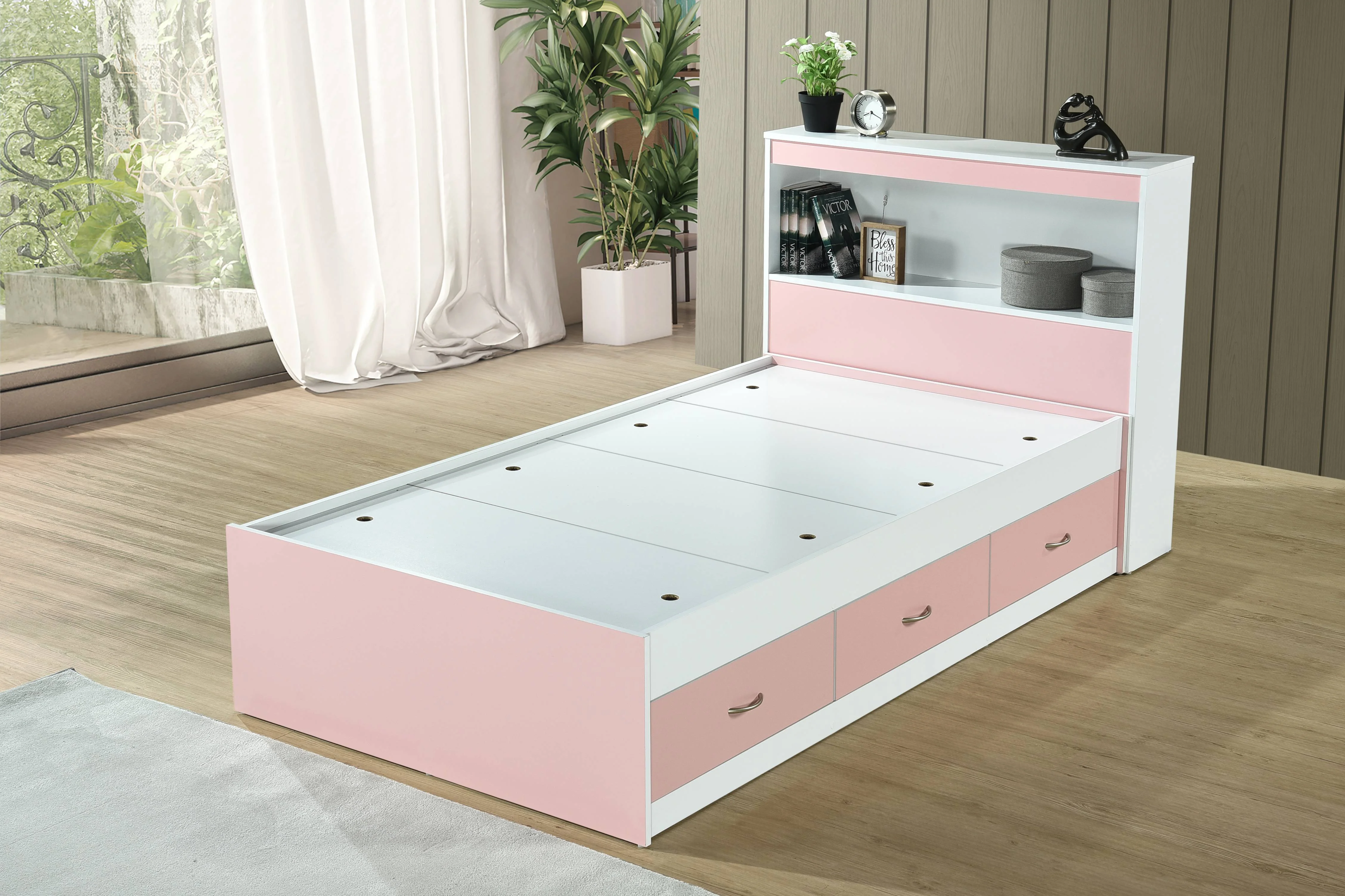 Hodedah Twin-Size Captain Bed with 3-Drawers and Headboard in White - Image 22