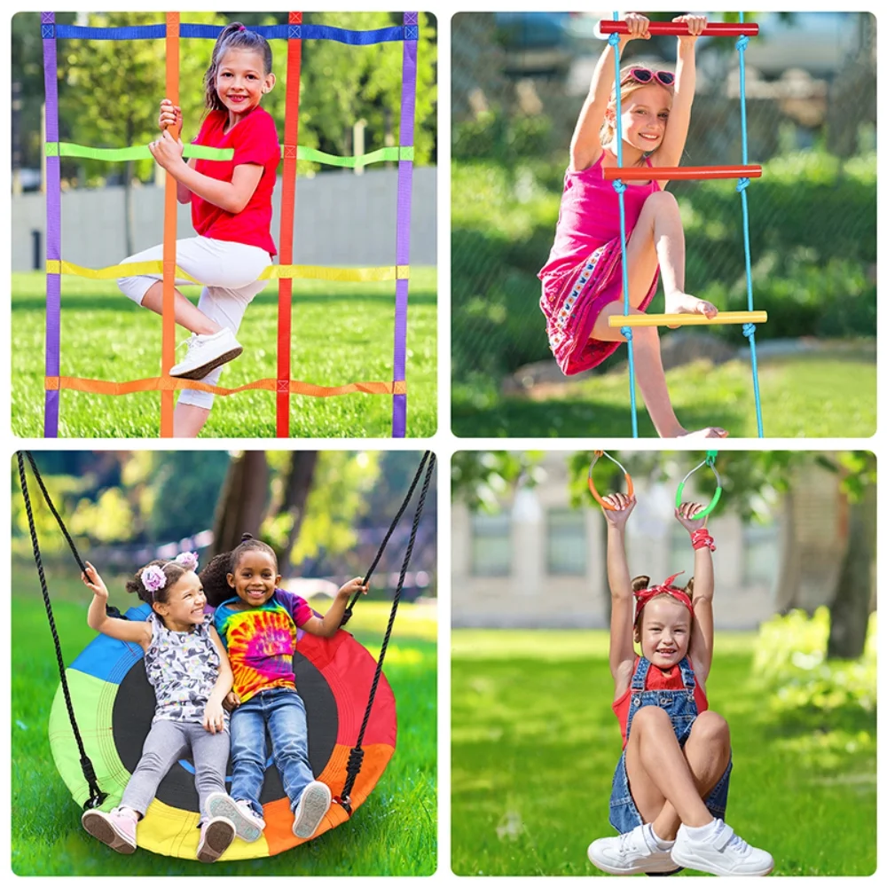 KloKick 50ft Ninja Warrior Obstacle Course with Slackline Monkey Bars and Saucer Swing - Image 9