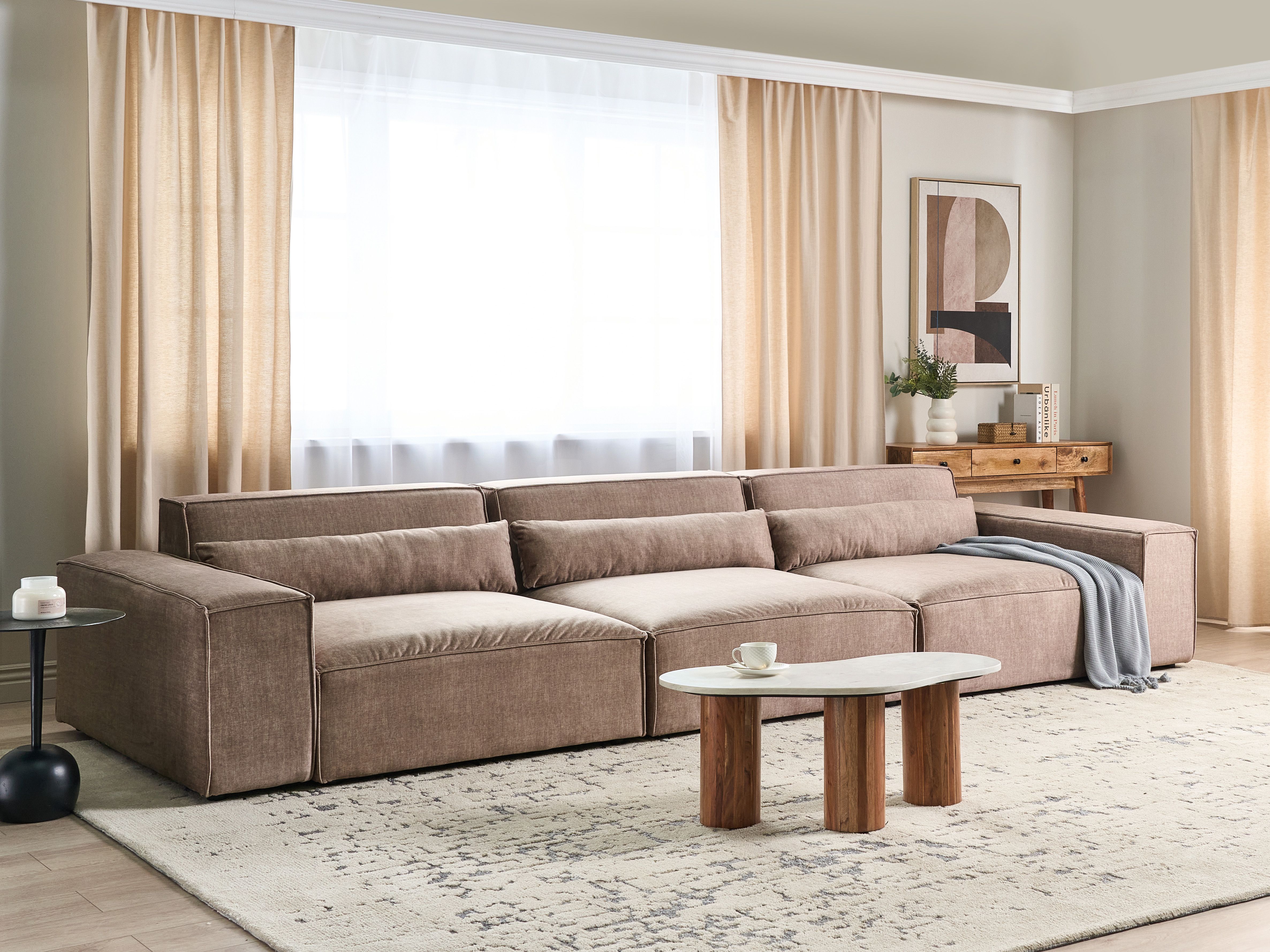 Modular Sofa 3 Seater HELLNAR Fabric Light Brown