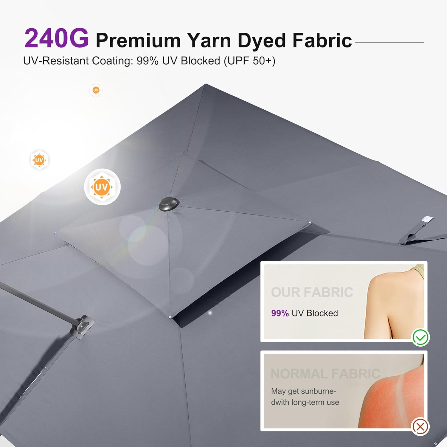 PURPLE LEAF 11FT Cantilever Outdoor Umbrellas Large Patio Umbrella Hanging Double Top Square Offset Umbrella with 360°Rotation Tilting Umbrella Outdoor Patio, Grey