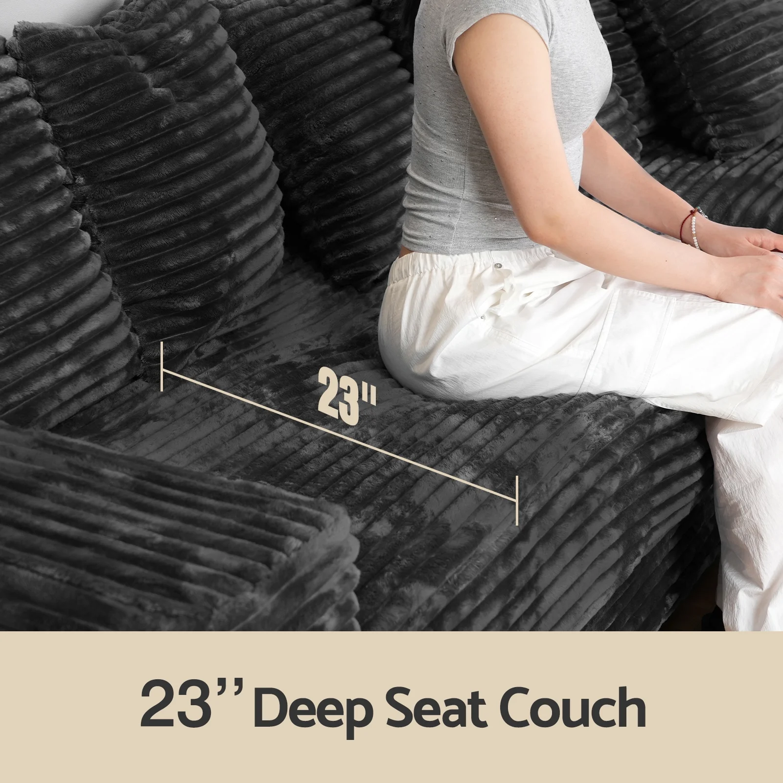 Advwin 110" Oversized L Shaped Sofa with Chaise, Comfy Plush 2-Piece L-Shaped Sectional Couches with 8 Pillows, Soft Fluffy Upholstered Sofa Bed for Living Room Apartment Bedroom, Light Gray - Image 20