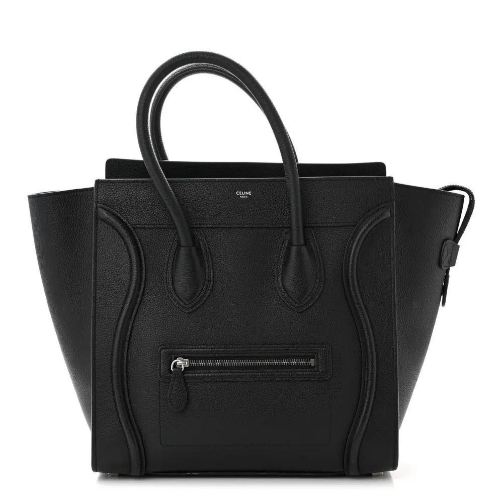 Celine Black Drummed Calfskin Leather Mini Luggage Bag Luxury Reps