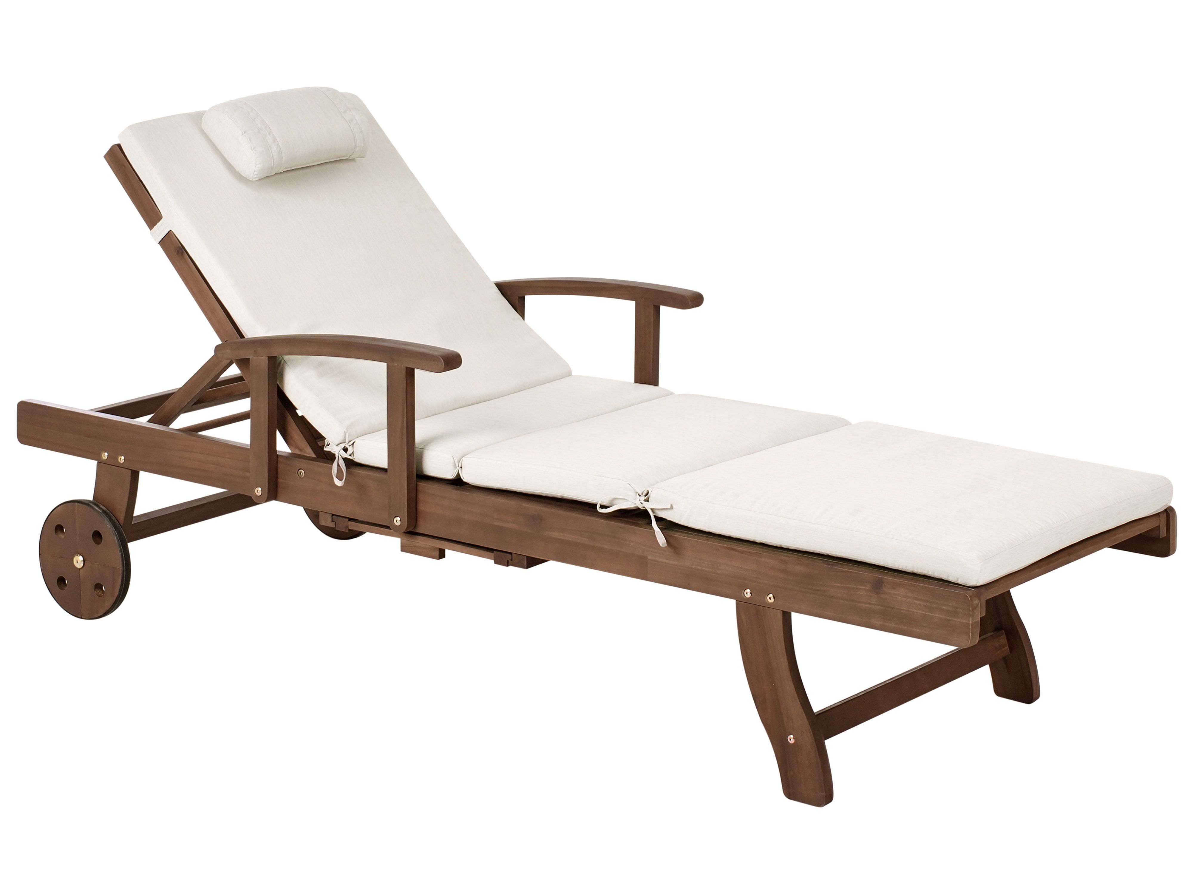 Sun Lounger with Cushion AMANTEA PREMIUM Acacia Wood Light Beige