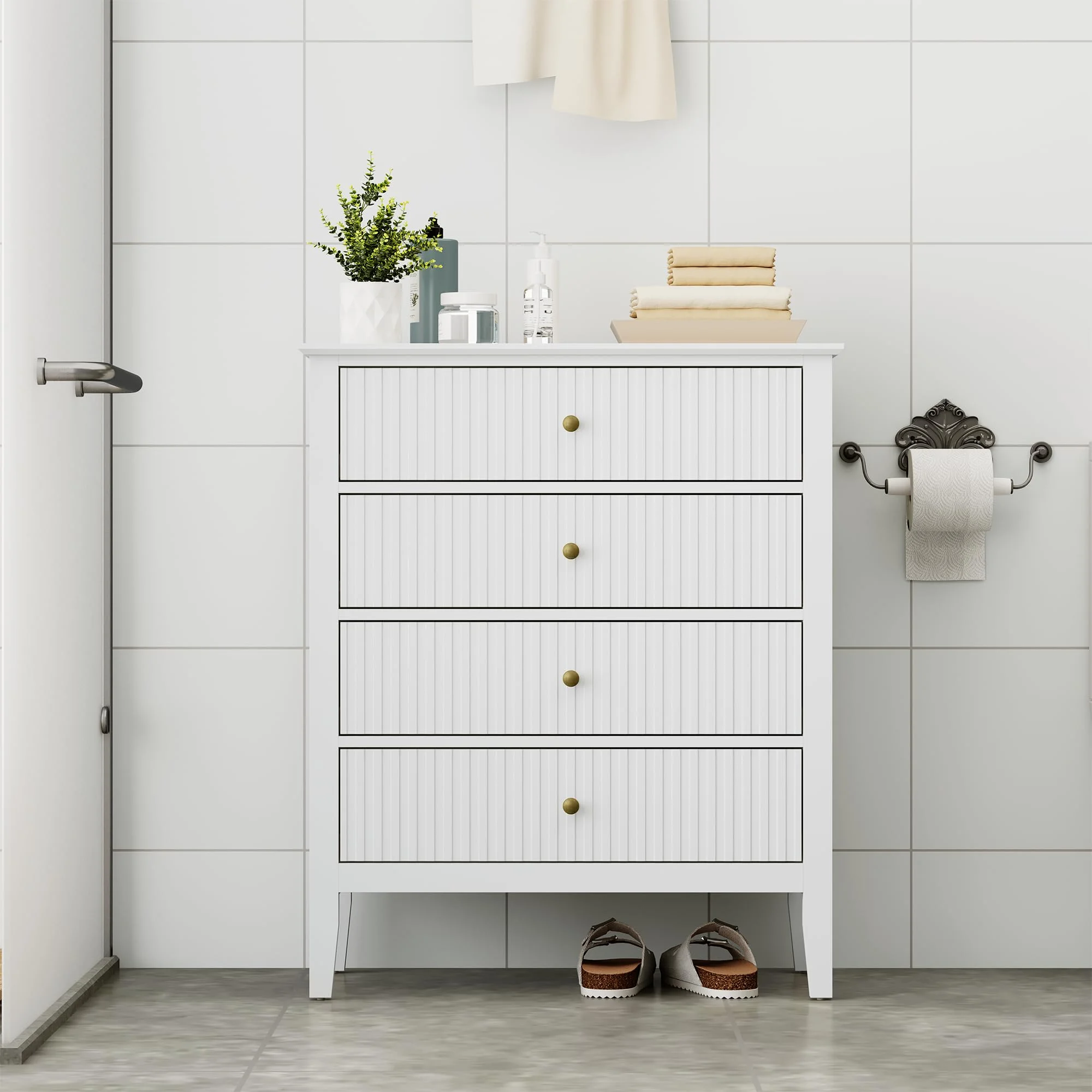 Heynemo Beige 6 Drawer Dresser, Fluted Modern Wood Chest - Image 34
