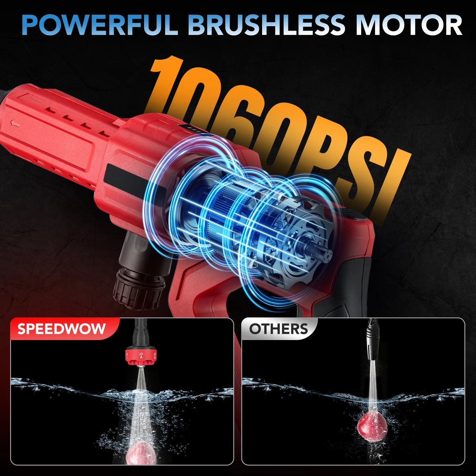 Filluck 1060PSI Cordless Pressure Washer, Portable Handheld High-Pressure Car Washer with 5.0Ah Long-Lasting Battery, 3-Speed Adjustable, 2.8GPM, 6-in-1 Nozzle for Car Cleaning/Garden/Floor