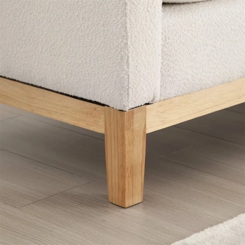 End of Bed Bench, 53.5" Boucle Fabric Upholstered Entryway Bench with Wood Legs & Bolster Pillows, Rolled Arm Cushioned Ottoman Foot Rest Long Stool Window Extra Seating for Bedroom, Ivory - Image 8