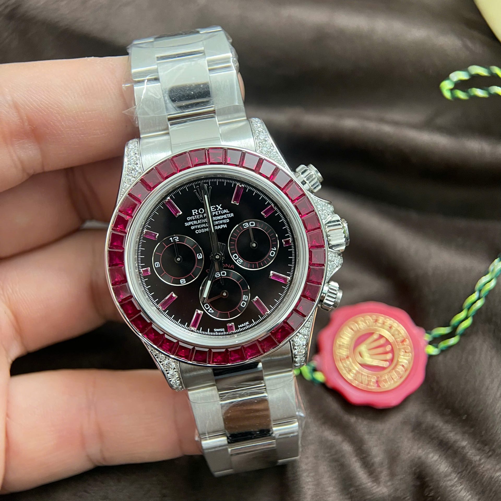 Rolex Daytona 126599TRU Replica Watch 18K Solid Gold + Natural Ruby + Natural Diamonds Custom 40mm - Elite Watch Atelier