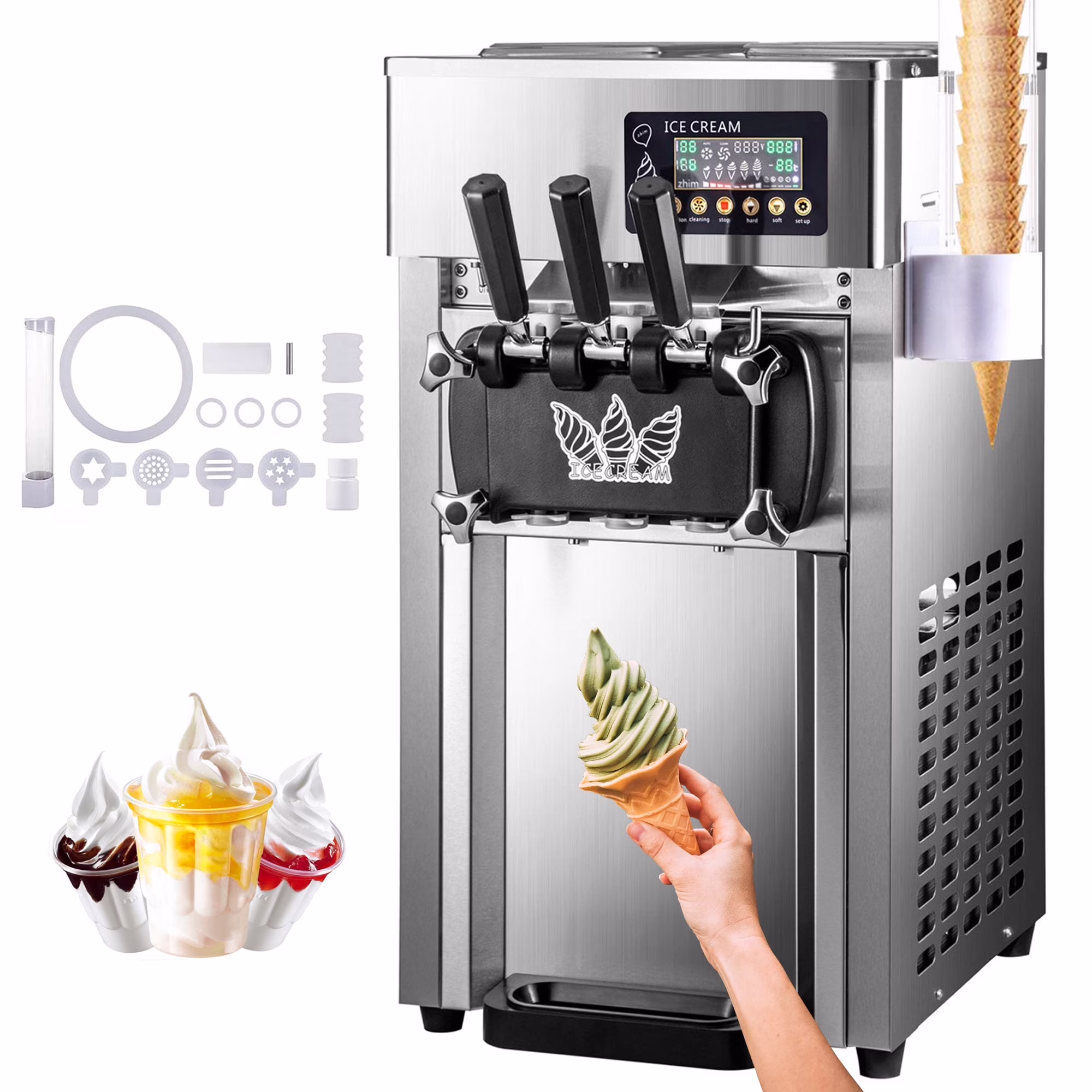 SIHAO 1200W Commercial Ice Cream Machine Countertop 18L/H Soft Serve Ice Cream Maker with LED Display