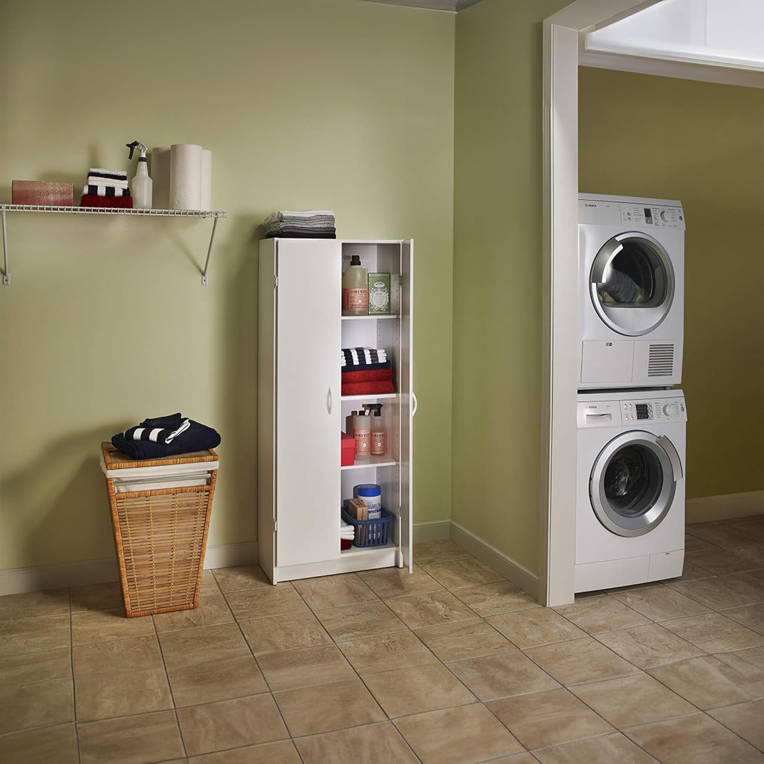ClosetMaid Pantry Cabinet Cupboard with 2 Doors, Adjustable Shelves, Standing, Storage for Kitchen, Laundry or Utility Room, White