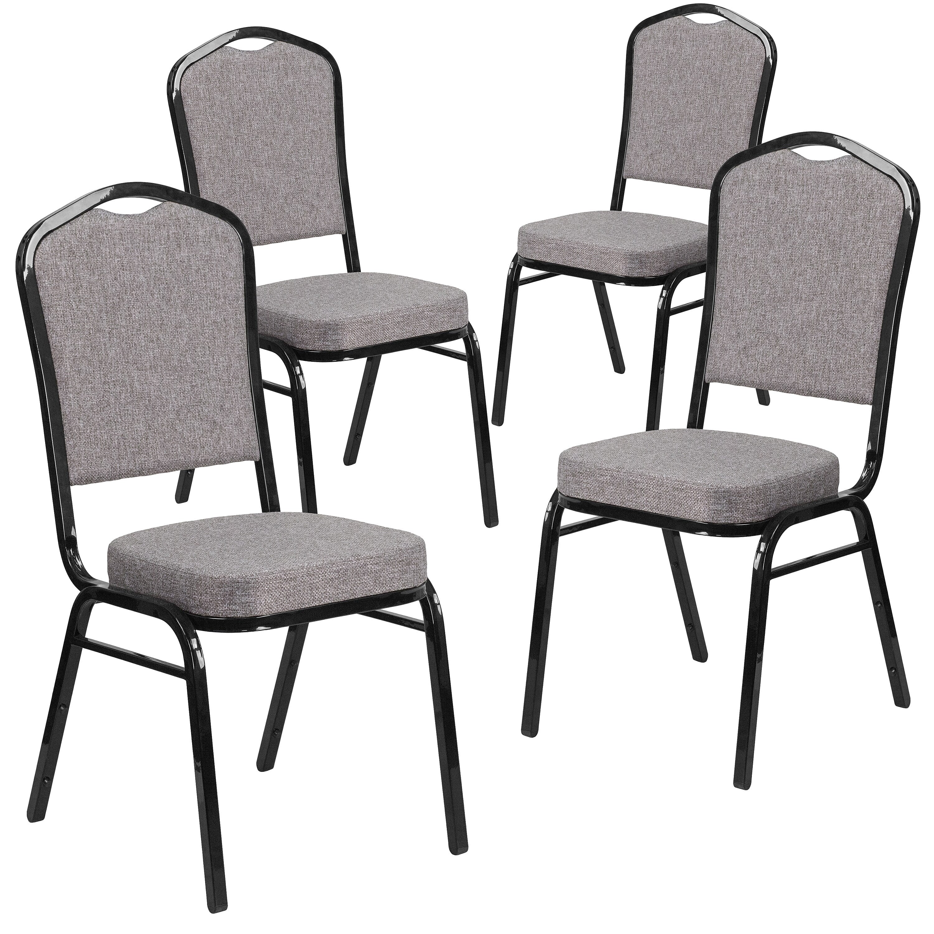 Flash Furniture 4 Pack HERCULES Series Crown Back Stacking Banquet Chair in Black Patterned Fabric - Gold Vein Frame - Image 28