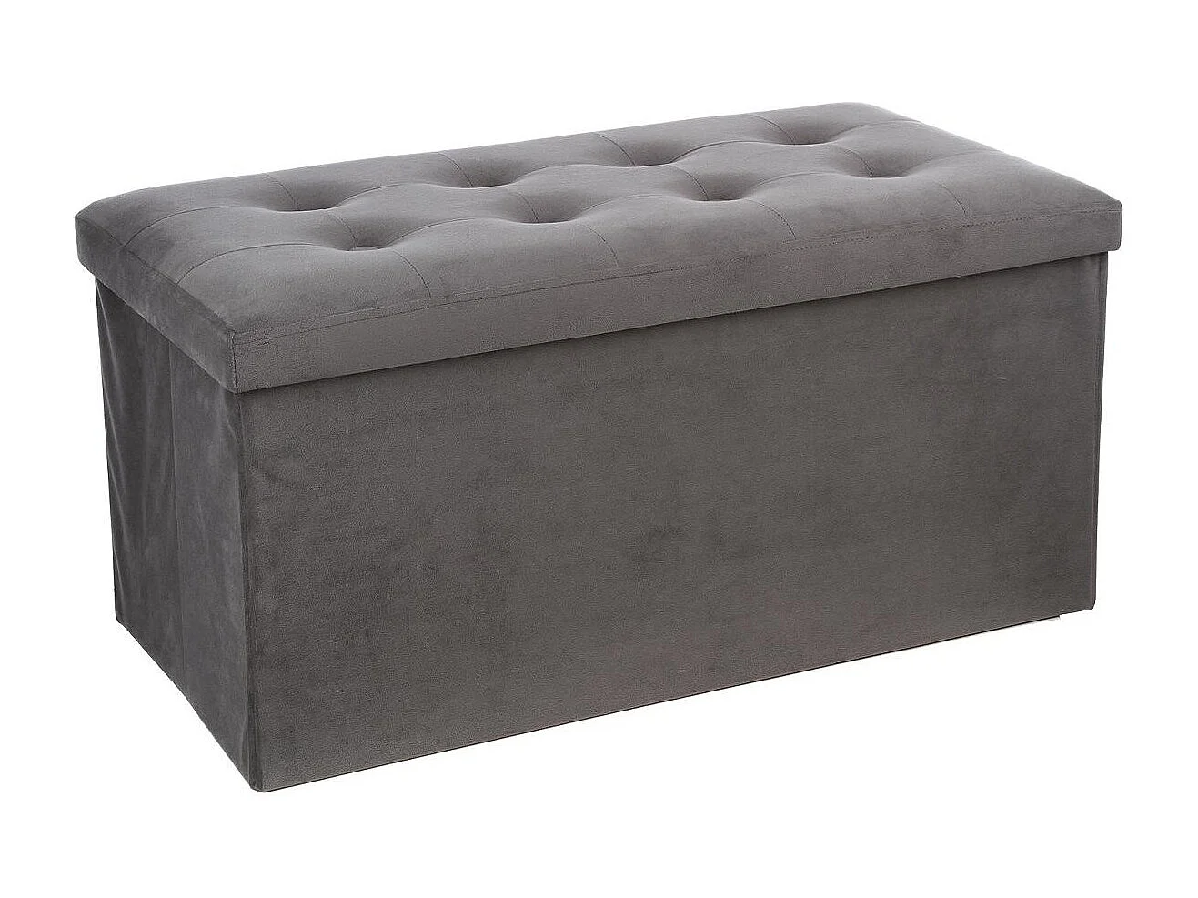 2 en 1 Pouf pliant double et coffre de rangement Velours Gris foncé 76 x H 38 cm