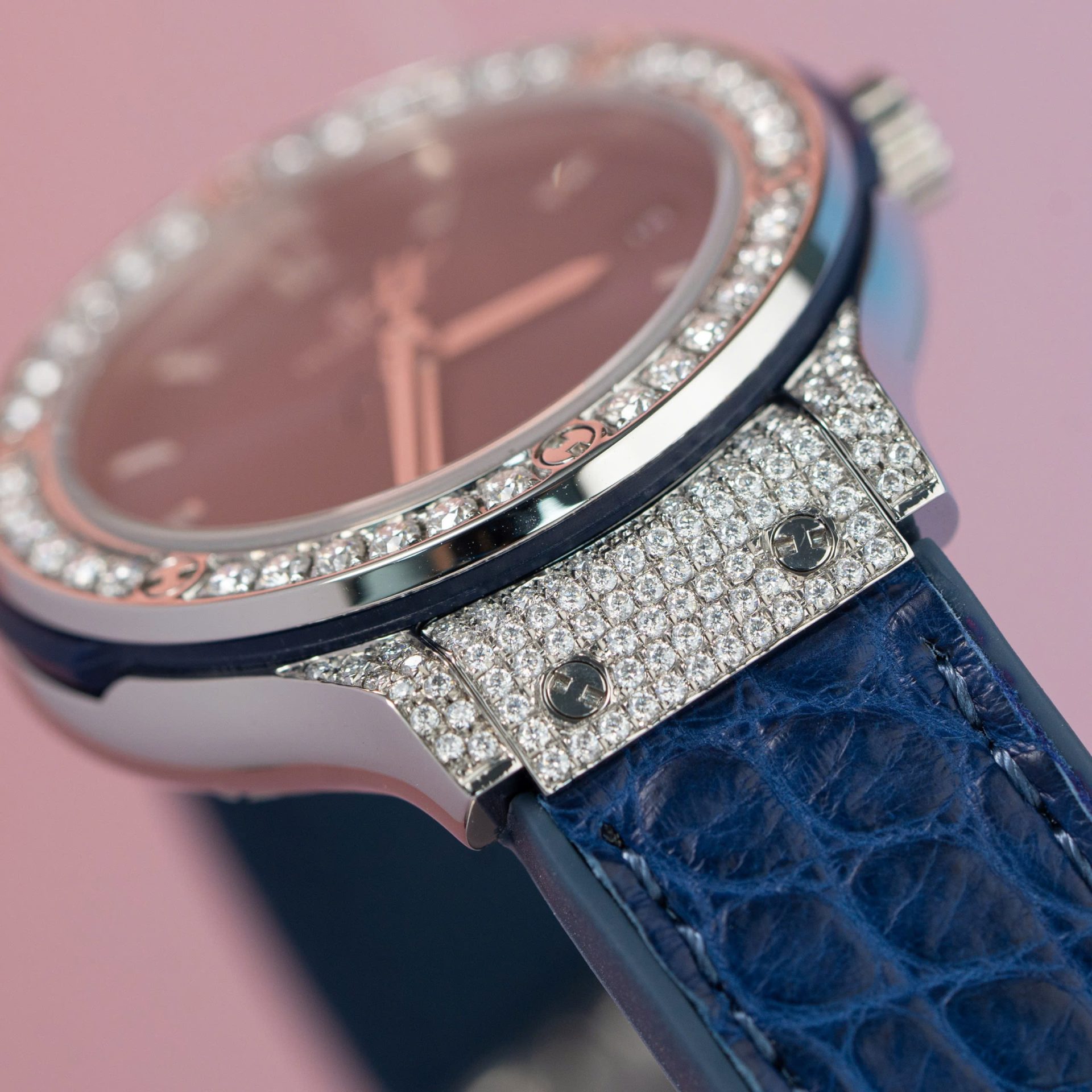 Hublot Replica 11 Watch Classic Fusion Women s Full Diamond Moissanite Blue 33mm - Top club