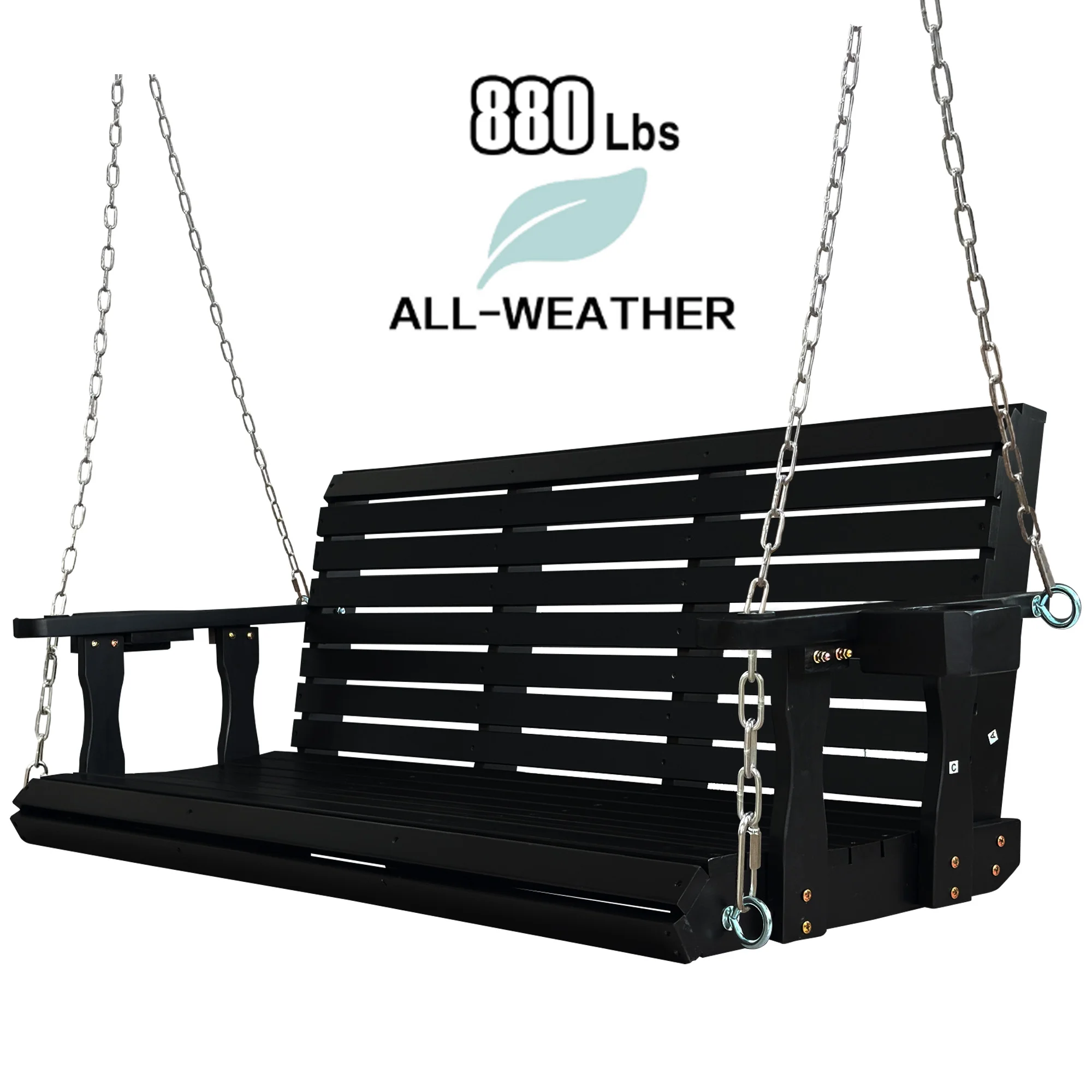 Fortune Candy 3 Person Outdoor Wood Hanging Swing, Heavy Duty 880 lbs Wood Porch Swing, Brown-5ft - Image 28
