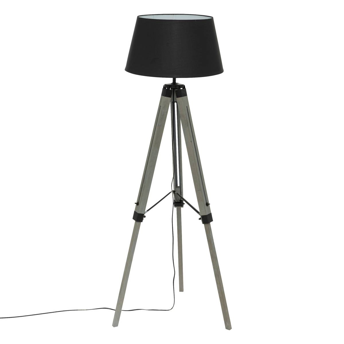 Tripod floor lamp "Runo" Wood, Black, H.145 cm