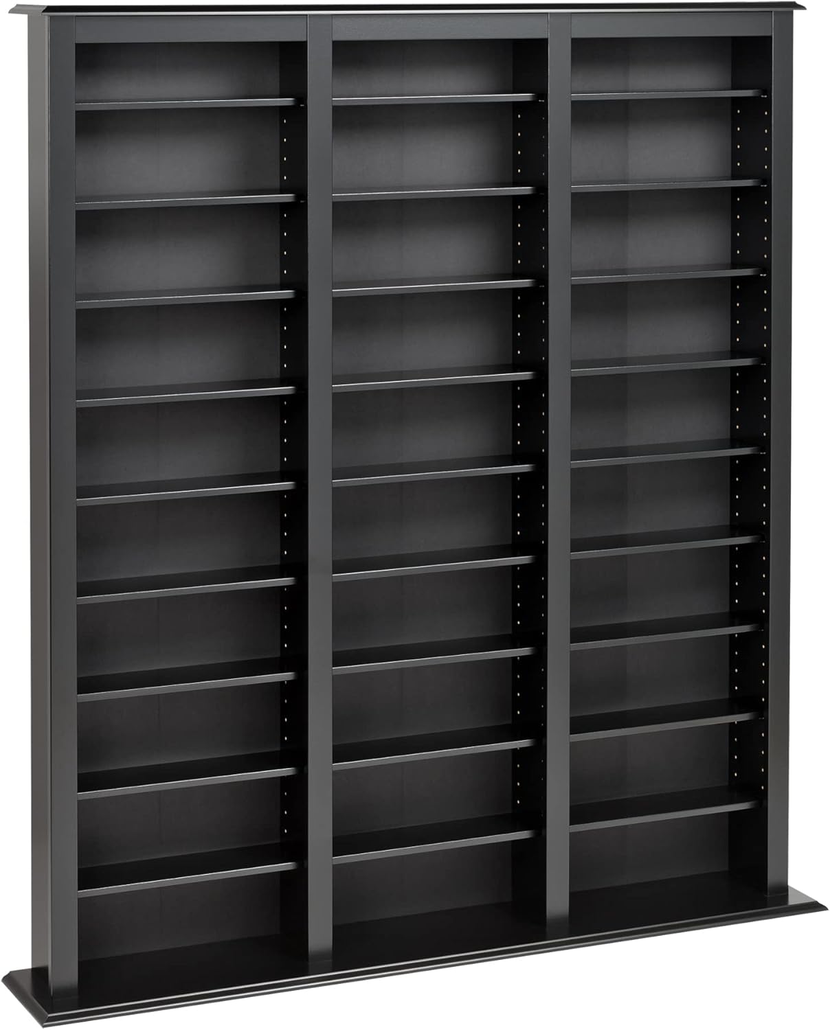 Prepac Barrister 3 Column Tall Storage Cabinet, Black Storage Cabinet with 27 Adjustable Shelves Display DVD for Living Room, 9.5