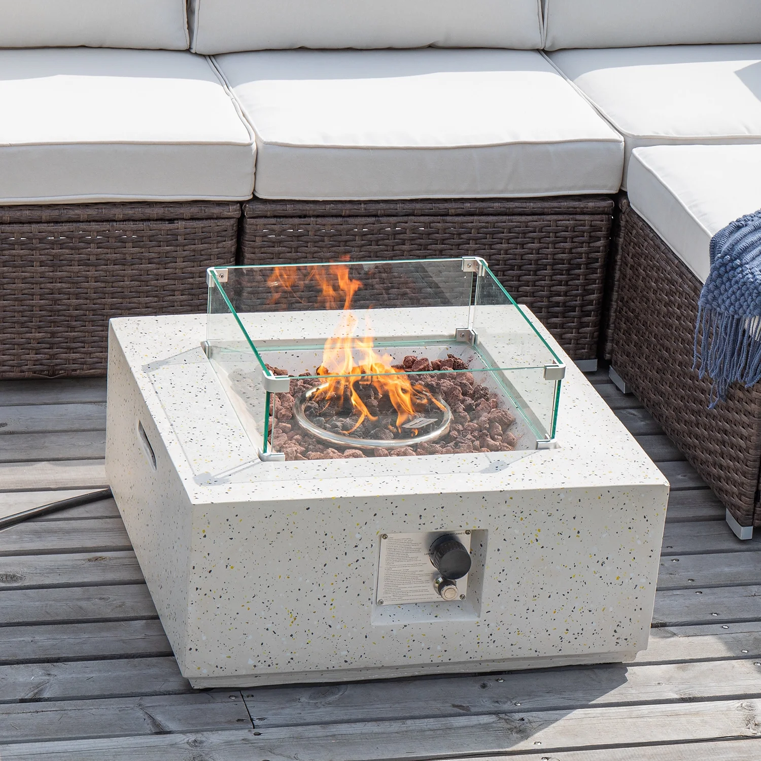 COSIEST 28-inch 40,000 BTU Terrazzo Square Concrete Outdoor Propane Fire Pit Coffee Table