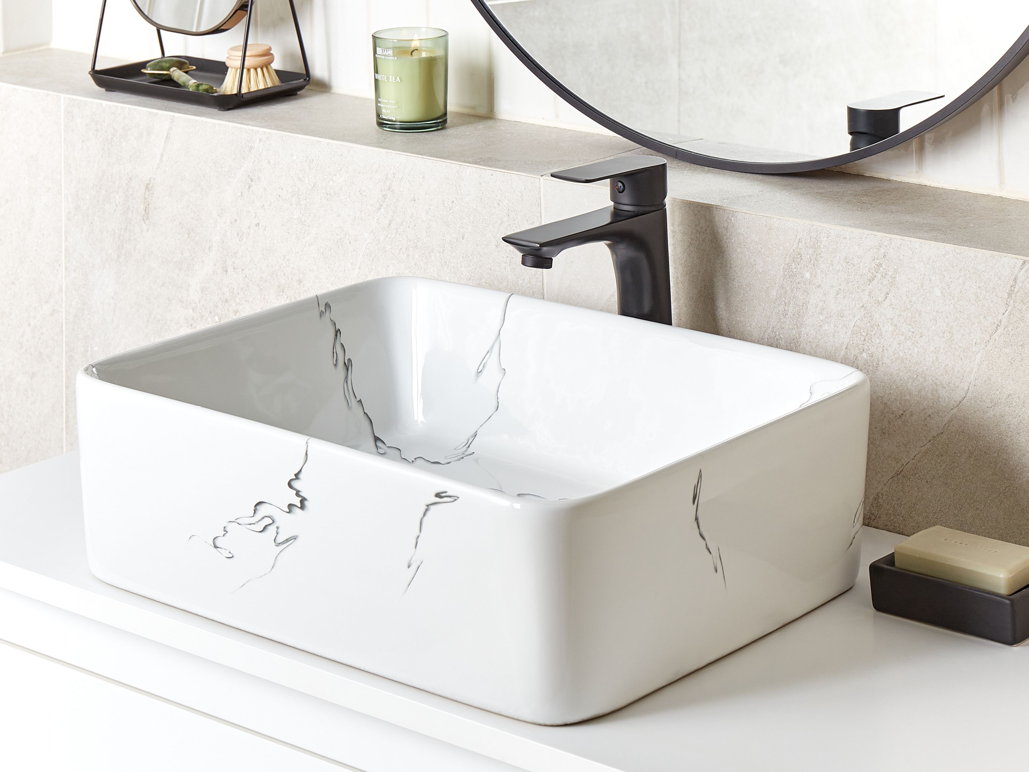 Countertop Basin HOPI 490 x 380 mm Ceramic White Marble