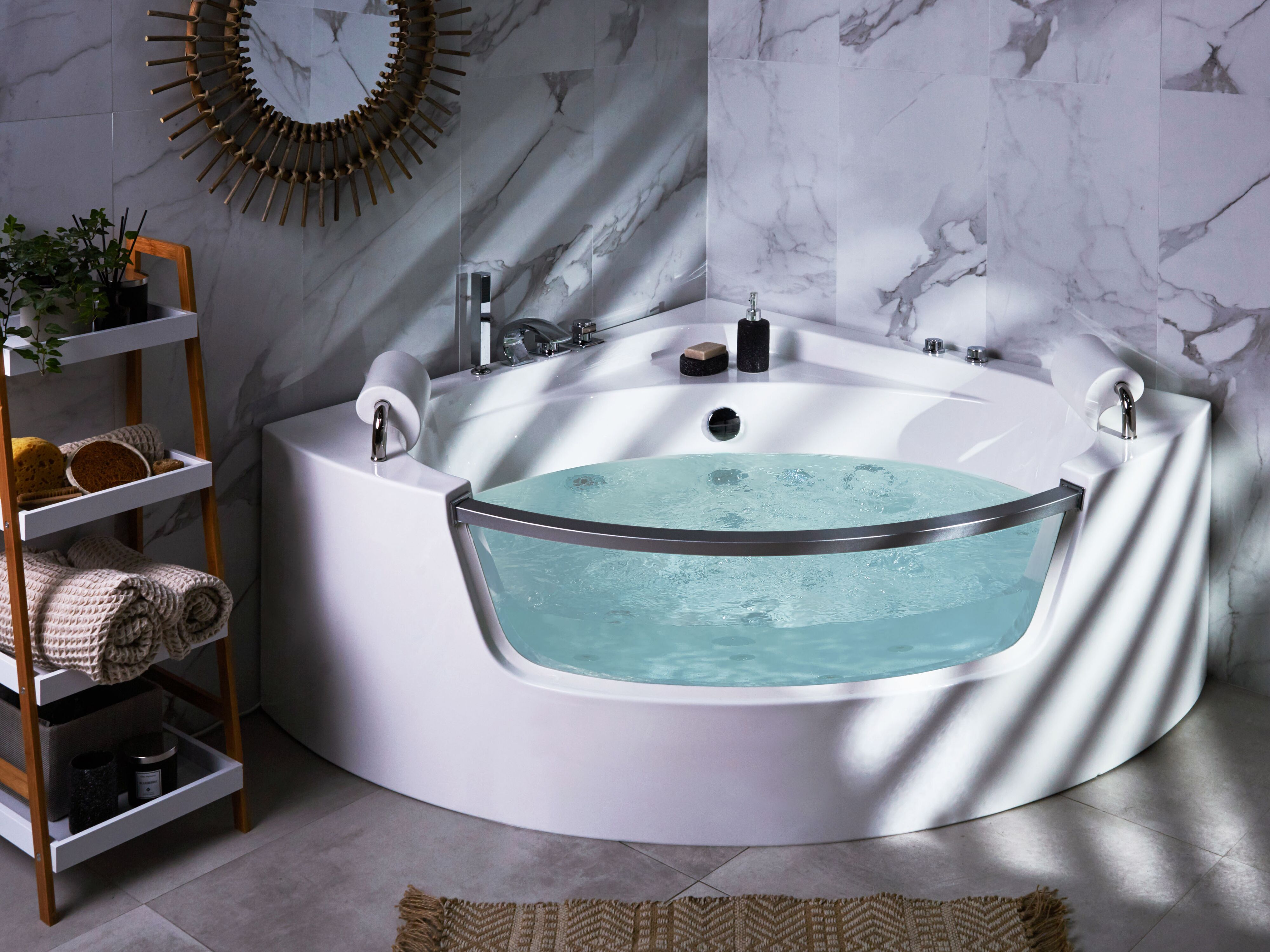 Corner Hot Tub with LED MANGLE 2010 x 1500 mm White