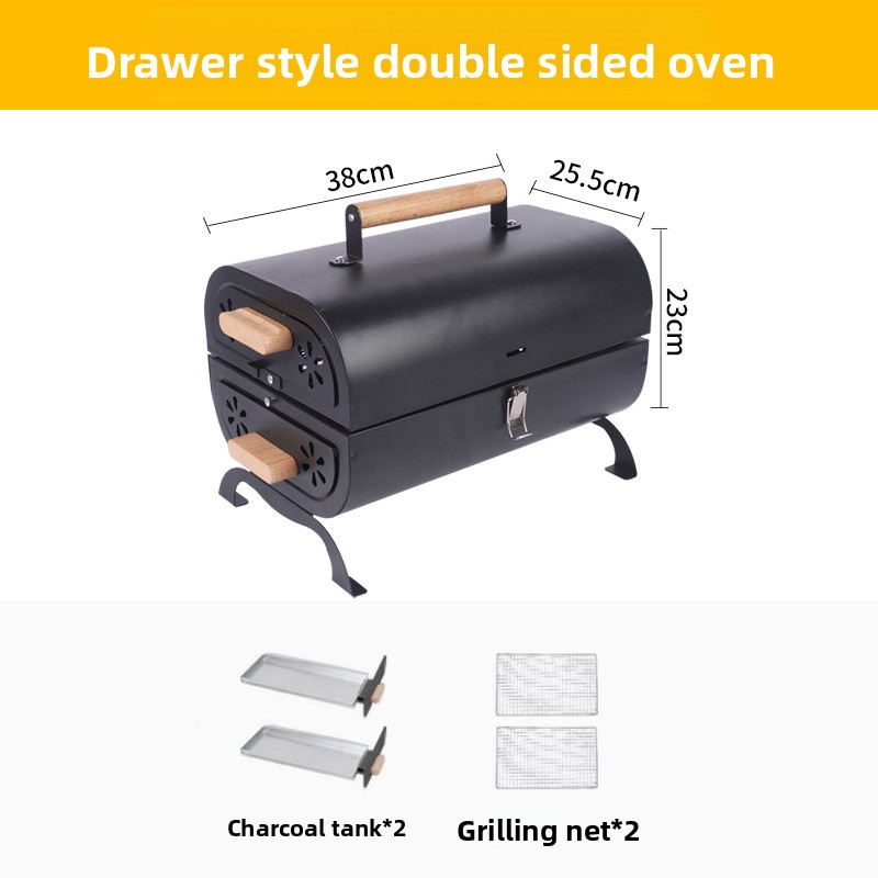 Portable Folding Charcoal Grill BBQ Grills Outdoor Camping Barbecue Can Be Fried and Grilled Double-sided