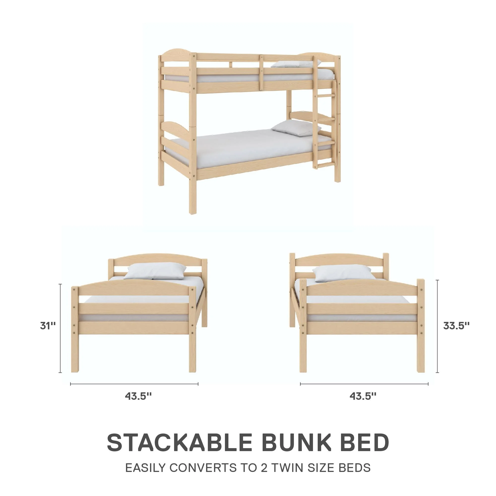 Better Homes & Gardens Leighton Solid Wood Twin-over-Twin Convertible Bunk Bed, Vanilla - Image 43
