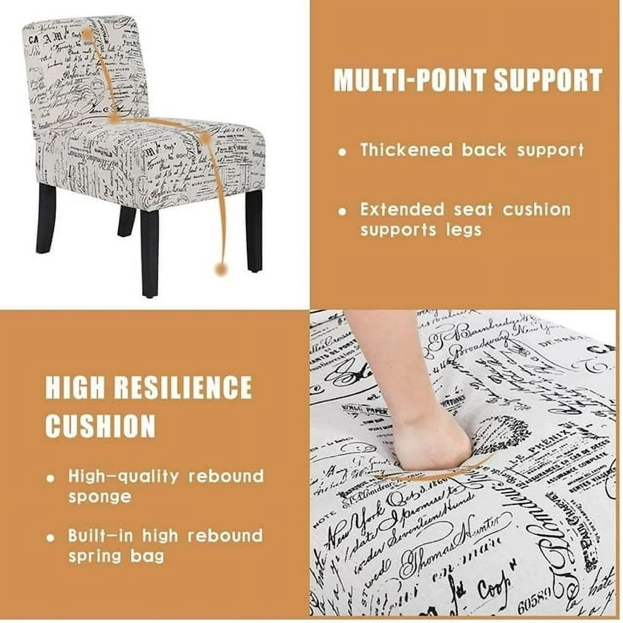 NiamVelo Accent Chairs Set of 2 Fabric Chair for Living Room Modern Design Armless Dining Chairs, Comfy Upholstered Single Sofa Chairs Side Chairs, White