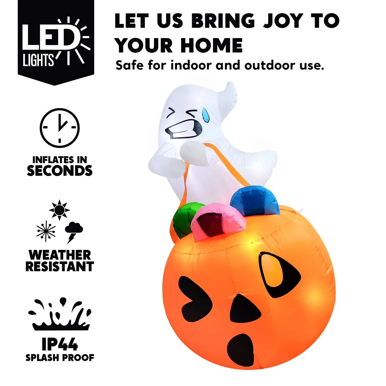 Joyfy 5ft Halloween Inflatables Light up Cute Ghost - Image 5 Joyfy 5ft Halloween Inflatables Light up Cute Ghost - Image 5