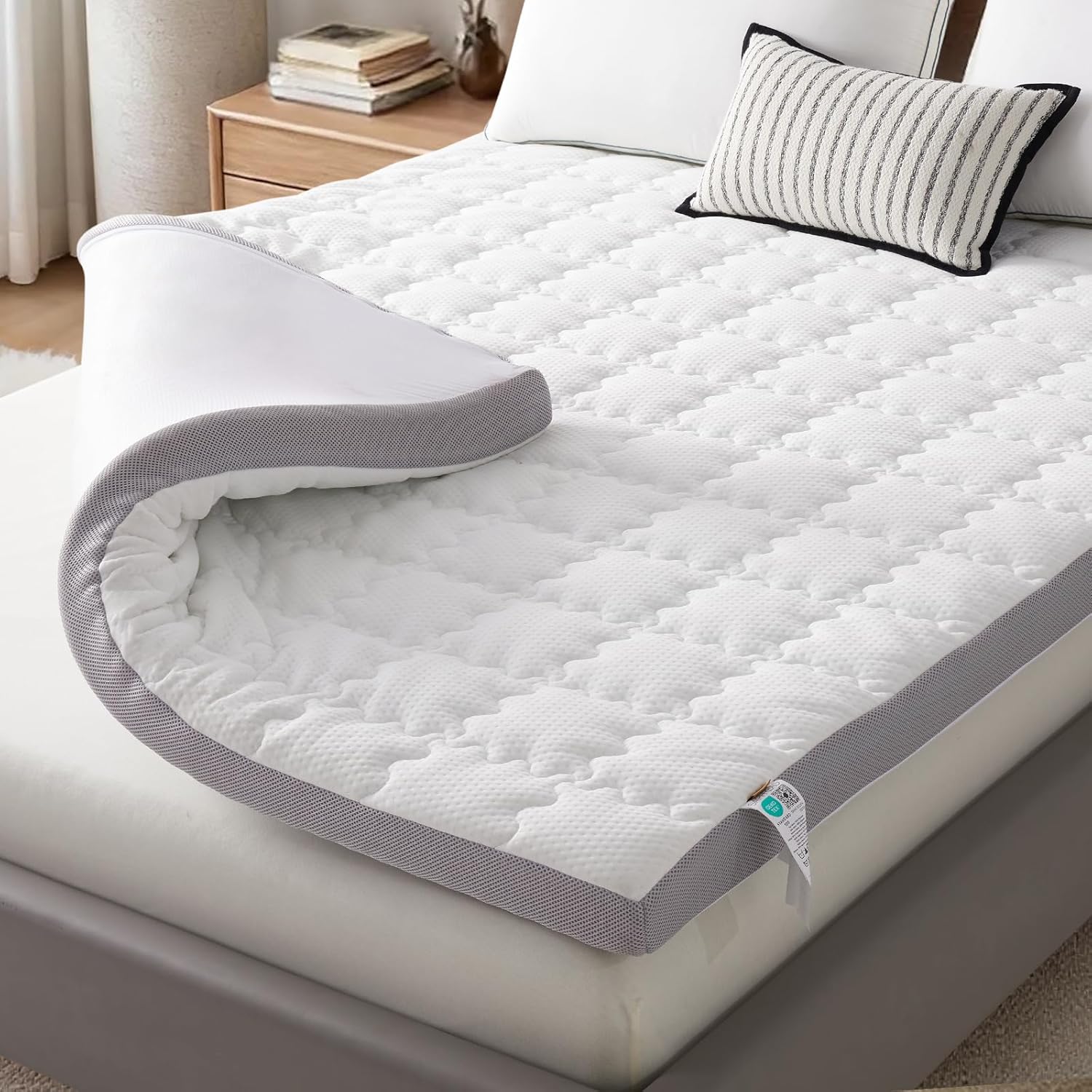 SAPHREAS Memory Foam Mattress Topper King Size, Back Pain & Pressure Relief, 3