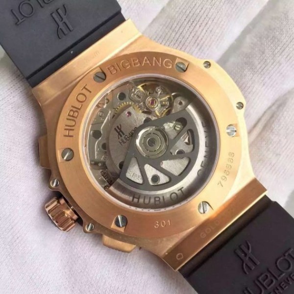 Replica Hublot Big Bang Gold Full Pave Chrono RG Diamonds Dial Black Rubber Strap A7750 - Top club