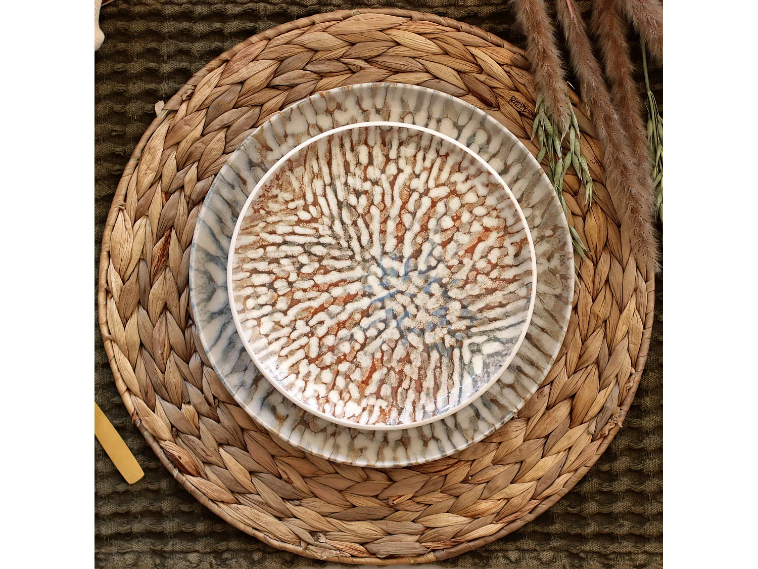 Novastyl - Lot 6 Assiettes Desserts Ambre 20cm En Grès Marron Et Beige
