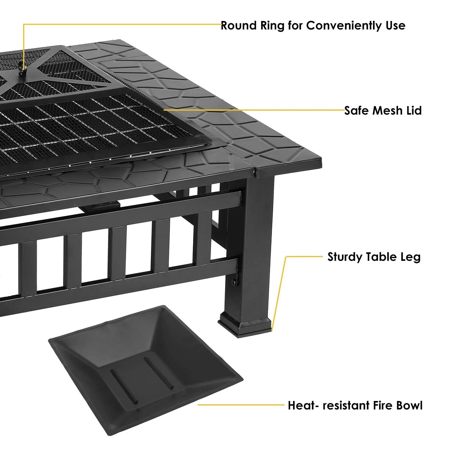 Outdoor Wood Burning Fire Pit, 24" Hexagon Metal Fire Pit for Patio with Poker, Spark Screen, Hex Shaped Fire Pit BBQ Grill, Garden Firepit Stove for Camping Picnic Bonfire Backyard, JA2419 - Image 12