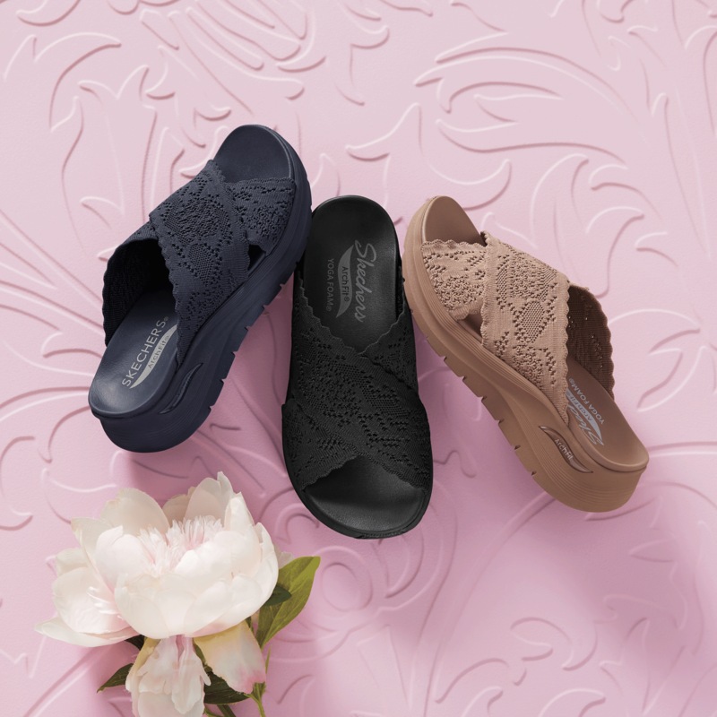 Skechers Arch Fit Slide with Feminine Crisscross Straps - MIDNIGHT VELVET CATALOG