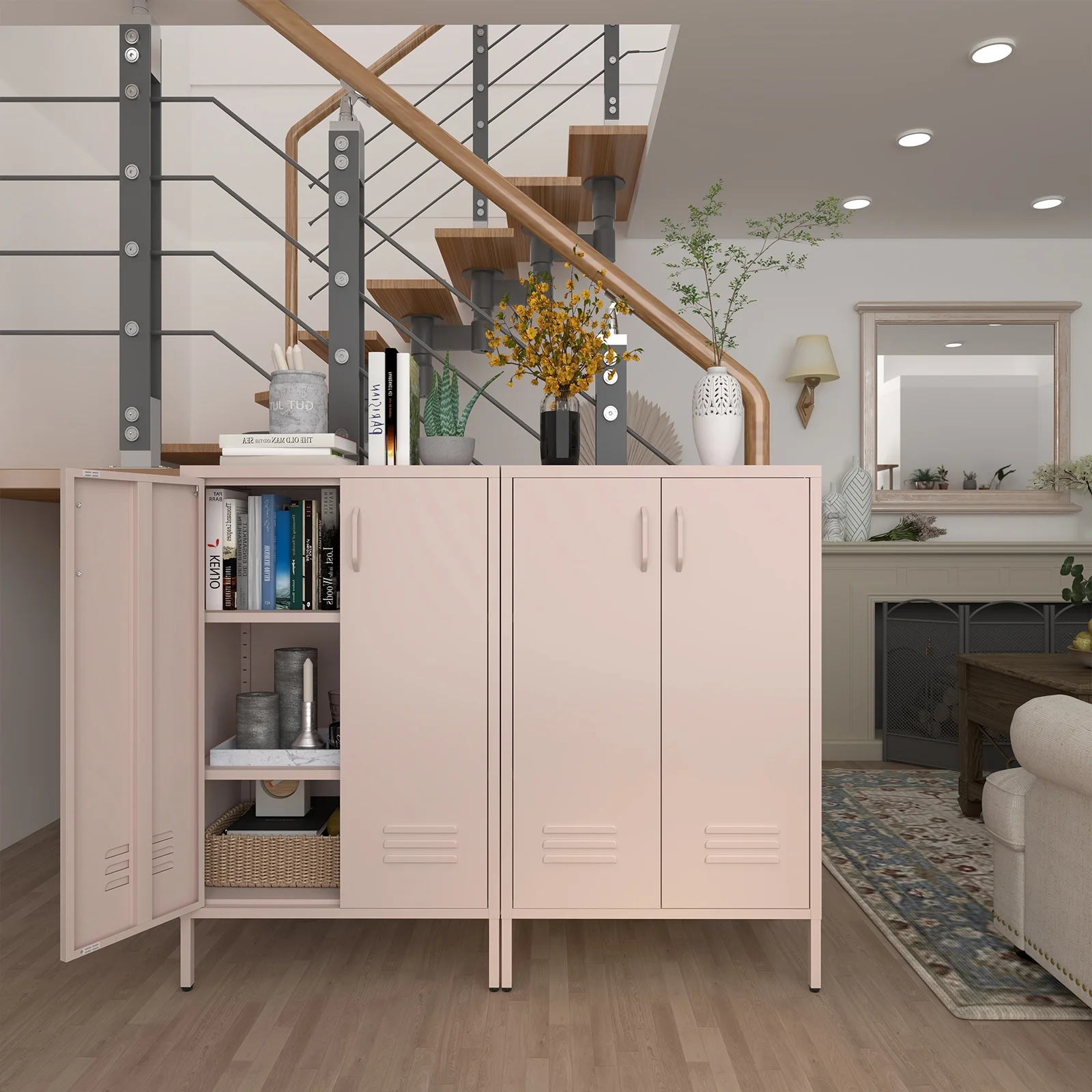 Marcree Green Metal Cabinet,2 Door Accent Cabinet,Metal Locker Cabinet with Legs,Sideboard Cabinet with Adjustable Shelves,Locker Storage Cabinet for Living Room,Entryway - Image 38