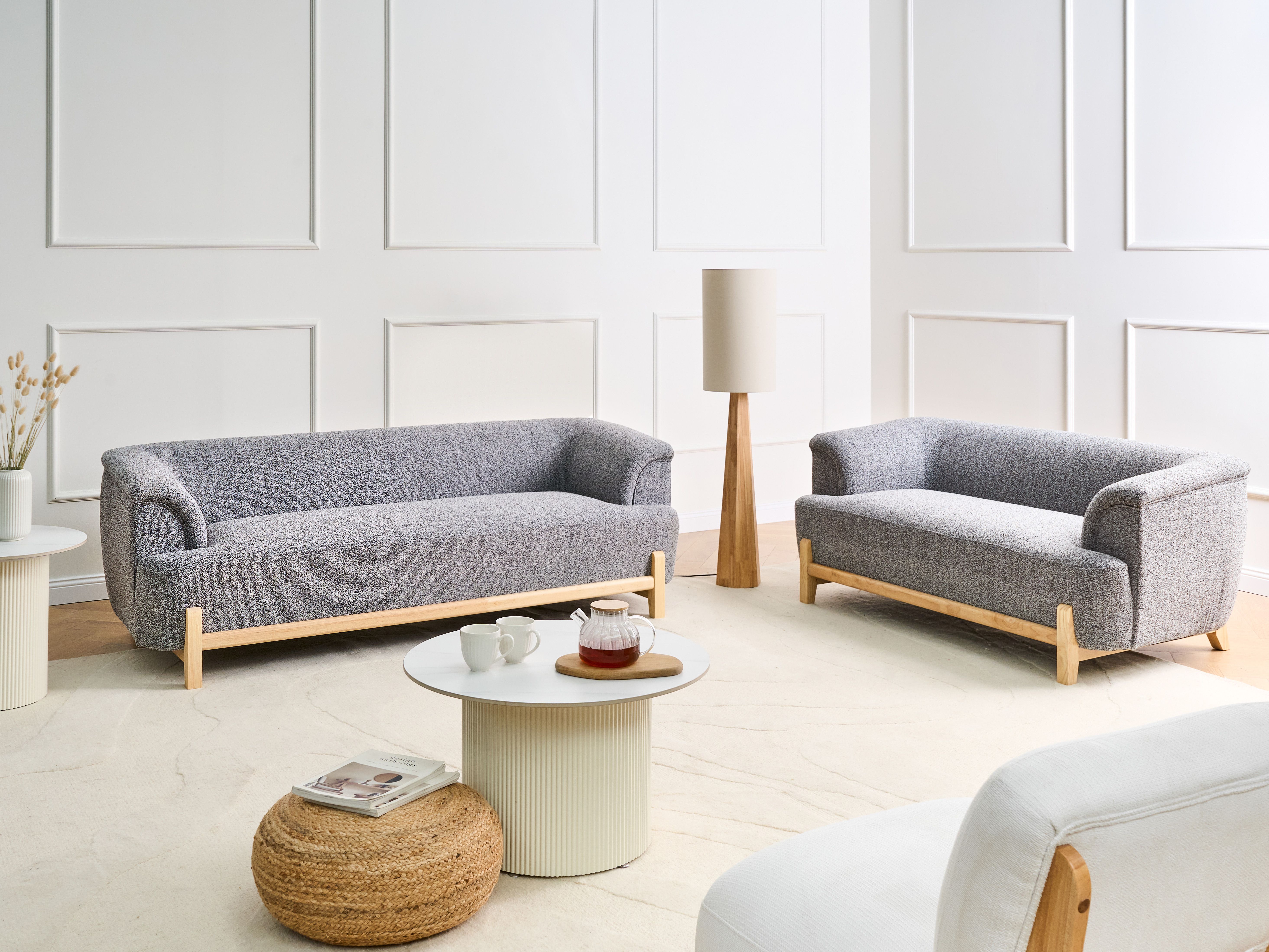 Living Room Set 5 Seater ALNOR Fabric Dark Grey