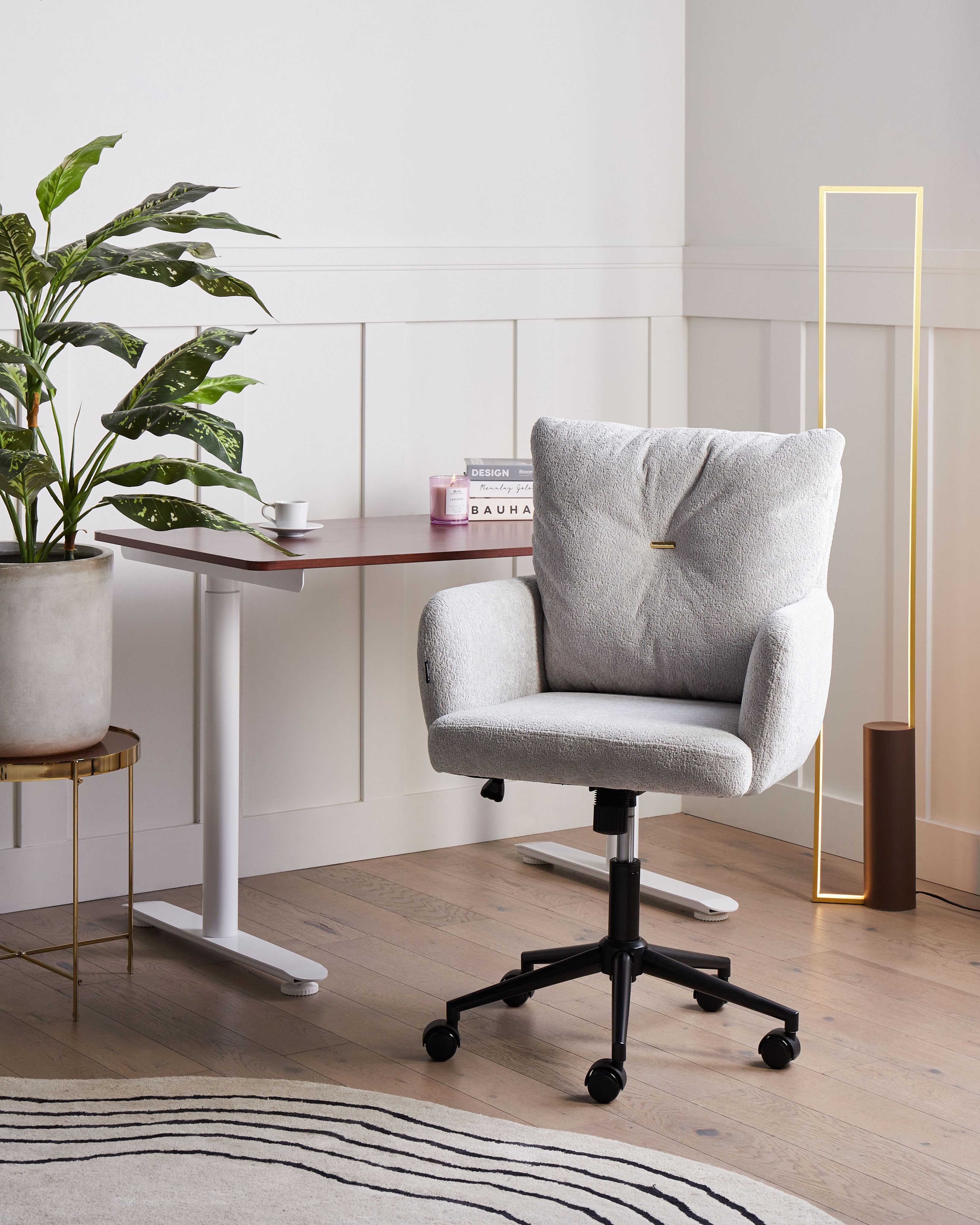 Desk Chair ALPINE Faux Fur Grey
