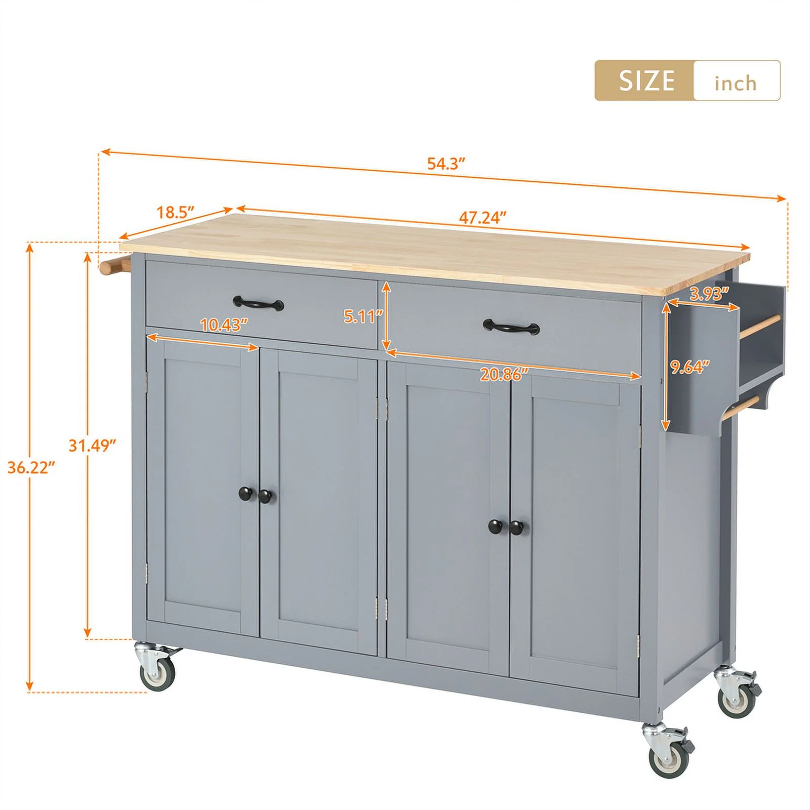 Kitchen Storage Islands&Carts with Solid Wood Top and Locking Wheels, Kitchen Island Cart with 4 Door Cabinet and Two Drawers, Kitchen Cabinets for Kitchen and Dining Room, Green - Image 19