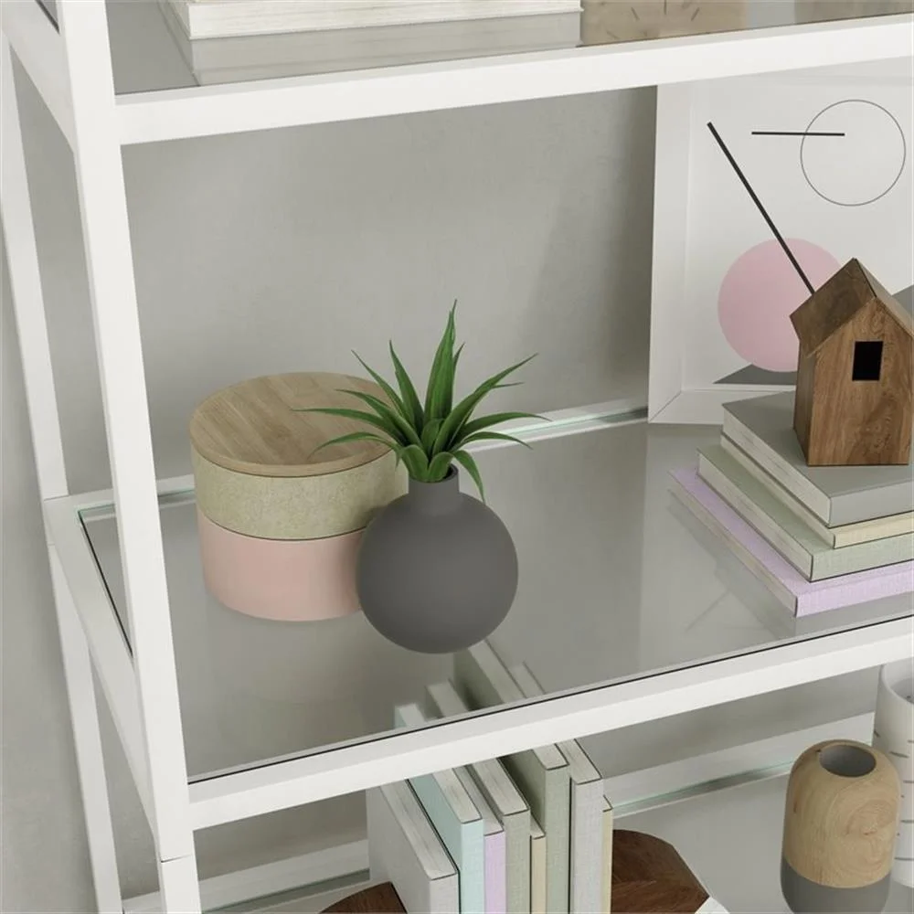 Pemberly Row 5-Shelf Modern Metal Bookcase in Gold Satin/Faux Deco Stone - Image 35