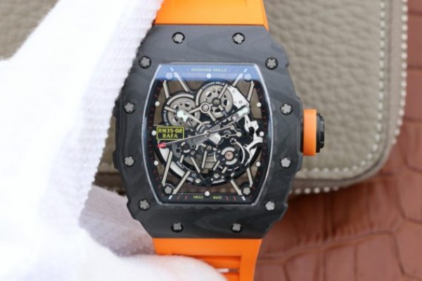 Replica Richard Mille RM035-02 Rafael Nadal FC Titanium Case KVF Skeleton Dial Orange Rubber Strap MIYOTA8215 - Top club
