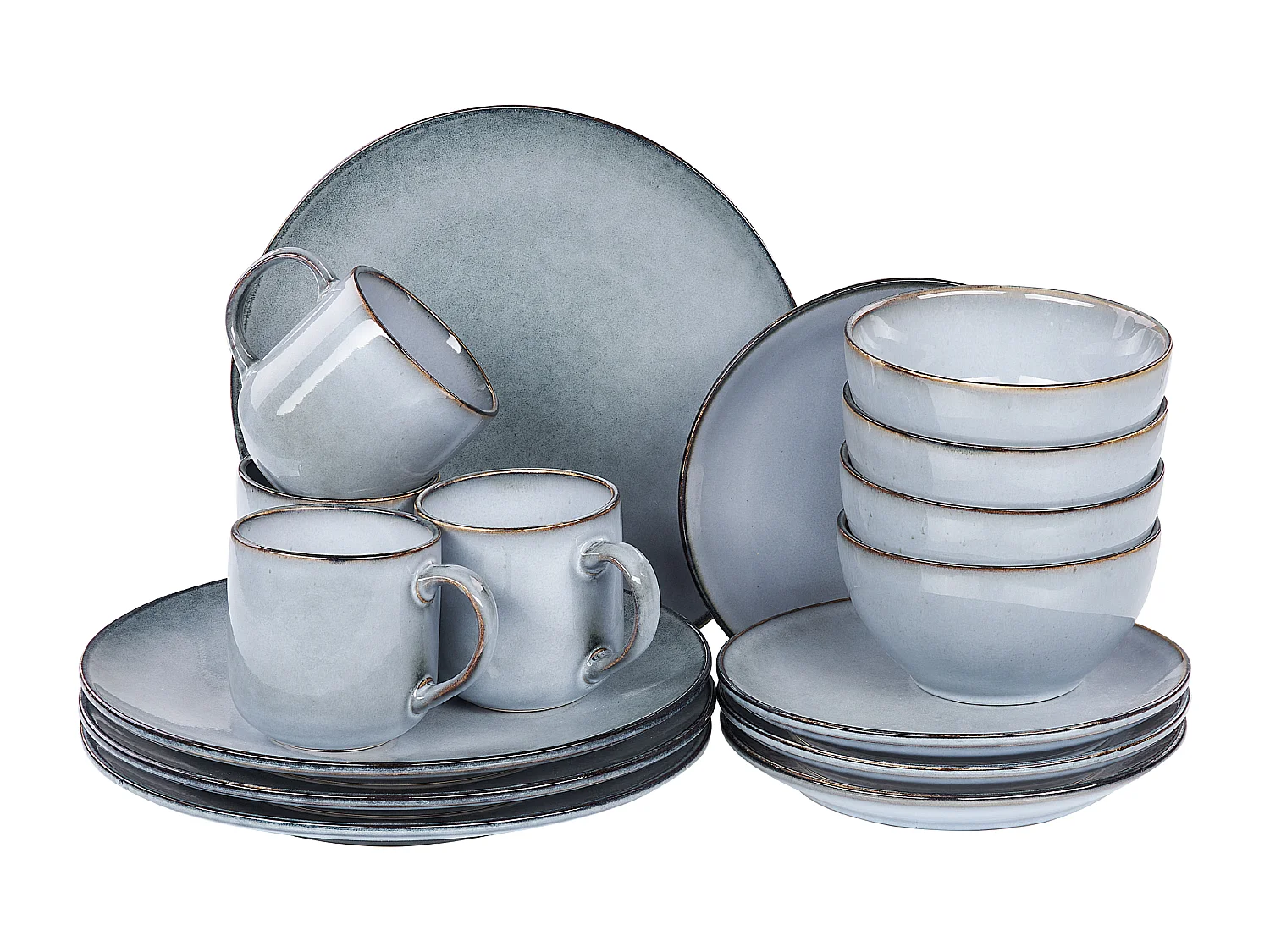 Set de 16 couverts de table JUNIPER Grès Bleu clair